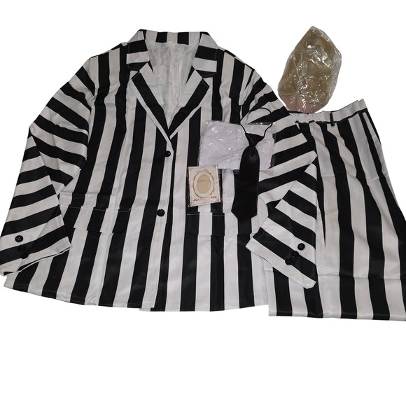 Unbranded Other - Beetlejuice Costume Set Mens XL Striped Blazer Pants Wig Tie Halloween Cosplay